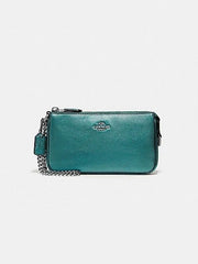 Coach F20151 Large Wrislet Pabbled Leather Metallic Dark Teal