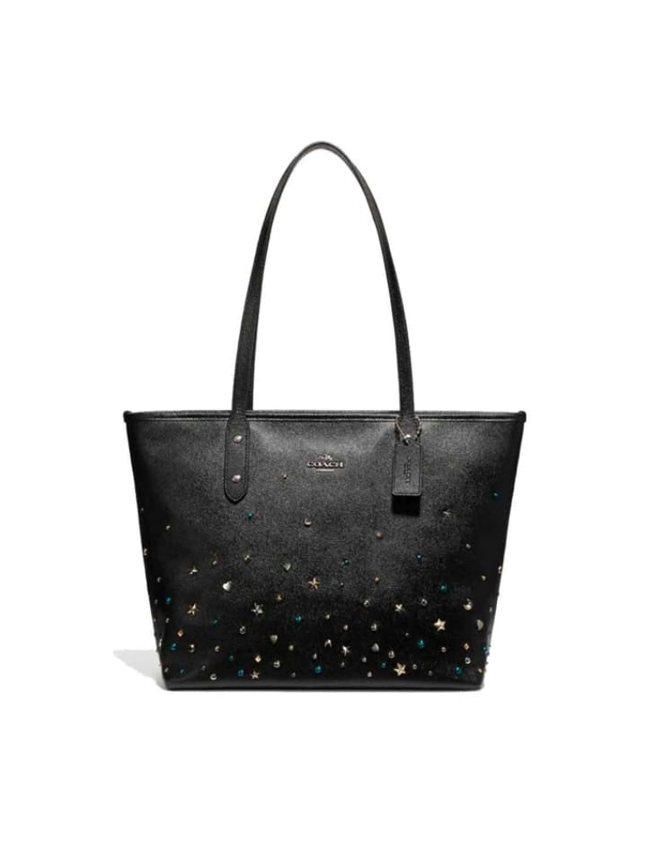 Coach F22299 City Zip Tote With Stardust Studs Silver / Black