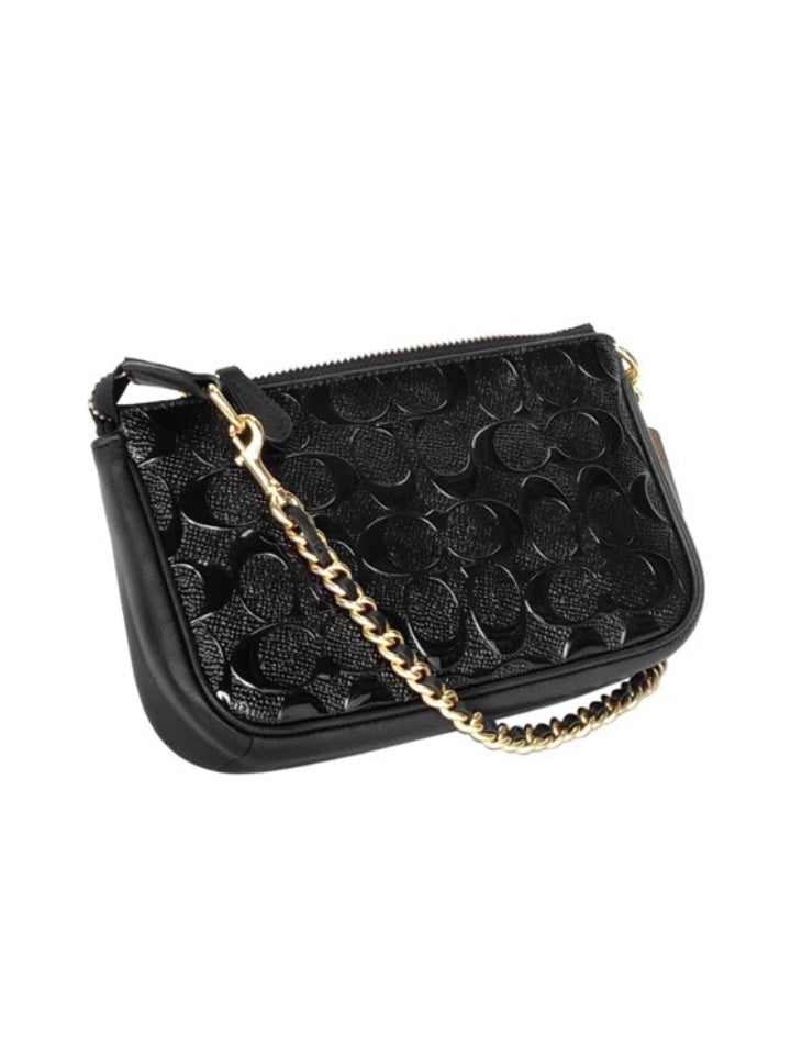 Coach F22698 Signature Debossed Large Wrislet 19 With Chain Black