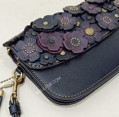 Coach F23536 Small Tea Rose Wristlet Black Old Clutch Bag