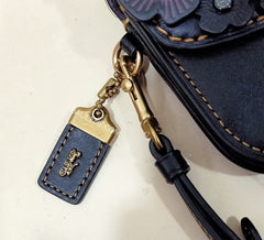 Coach F23536 Small Tea Rose Wristlet Black Old Clutch Bag