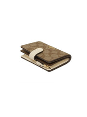 Coach F23553 Medium Corner Zip Wallet In Crossgrain Leather Khaki Chalk