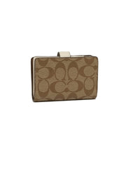 Coach F23553 Medium Corner Zip Wallet In Crossgrain Leather Khaki Chalk