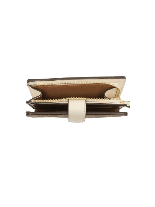 Coach F23553 Medium Corner Zip Wallet In Crossgrain Leather Khaki Chalk