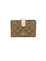 Coach F23553 Medium Corner Zip Wallet In Crossgrain Leather Khaki Chalk