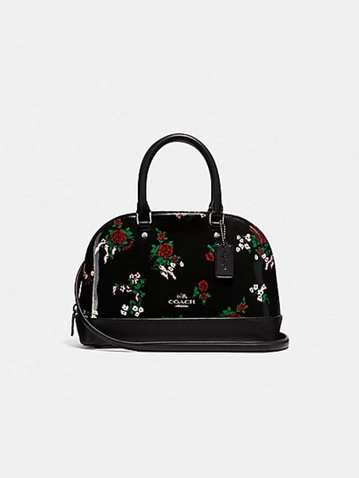 Coach F25857 Mini Sierra Satchel With Cross Stitch Floral Print Black Multi