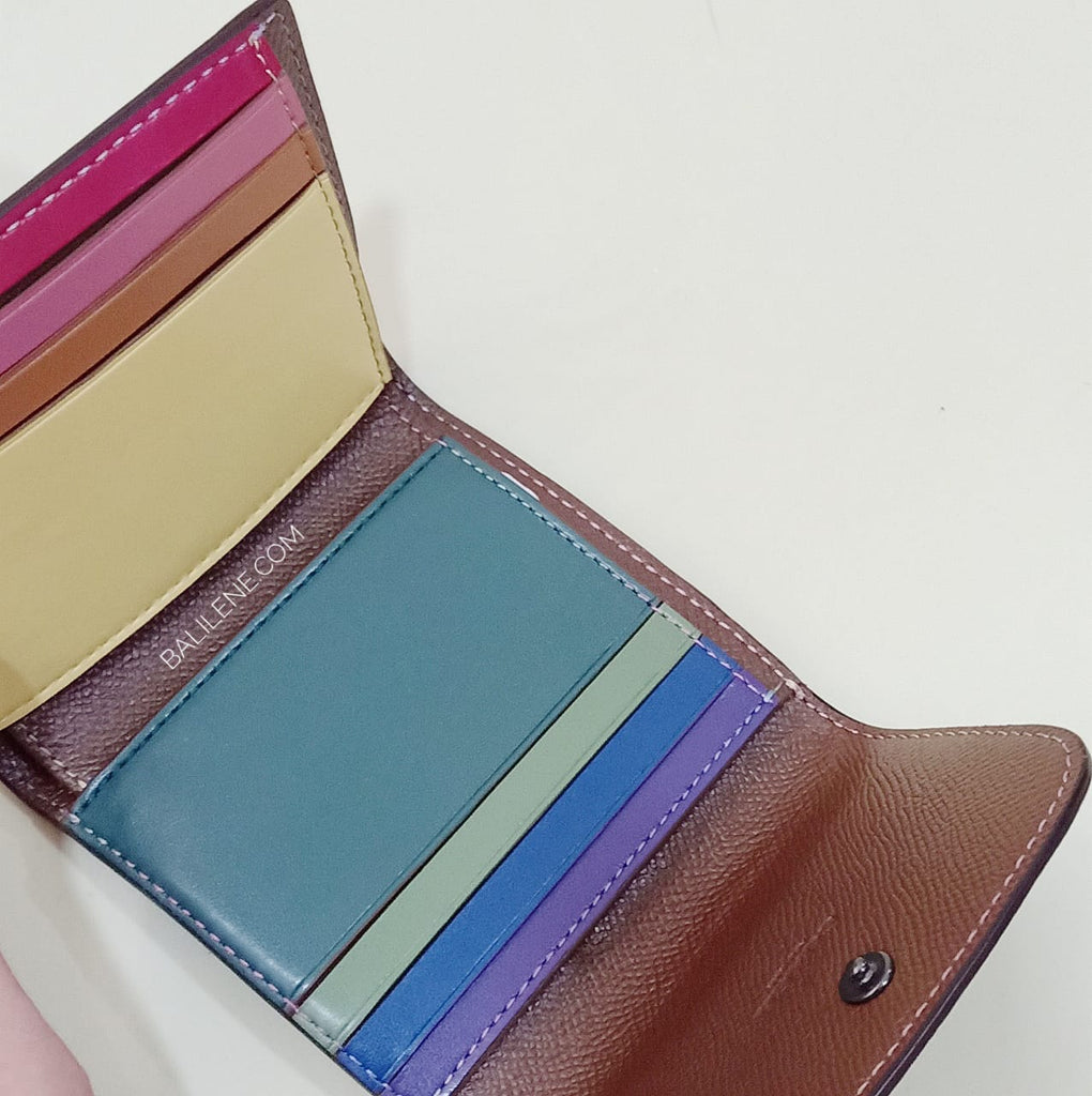 Coach F31570 Small Wallet With Rainbow Stitching Dark Saddle