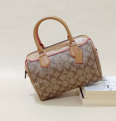 Coach F38133 Mini Bennet Satchel Signature Canvas Khaki Neon Pink