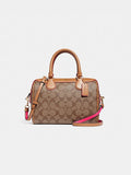 Coach F38133 Mini Bennet Satchel Signature Canvas Khaki Neon Pink