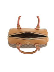 Coach F38133 Mini Bennet Satchel Signature Canvas Khaki Neon Pink