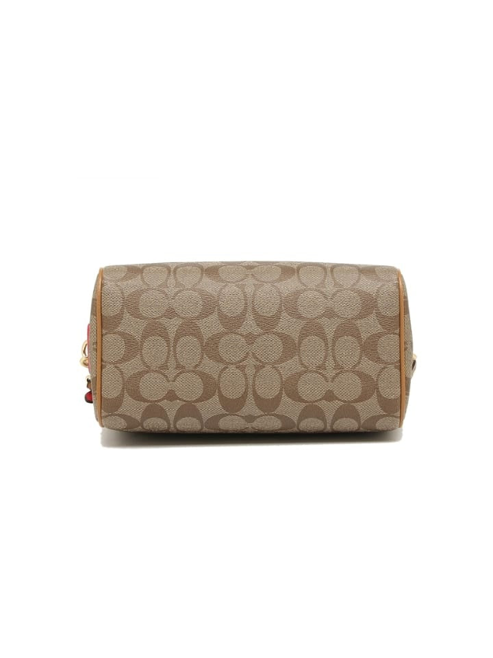 Coach F38133 Mini Bennet Satchel Signature Canvas Khaki Neon Pink