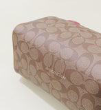 Coach F38133 Mini Bennet Satchel Signature Canvas Khaki Neon Pink