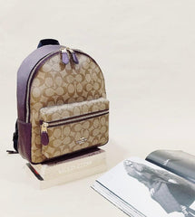 Coach F39522 Charlie Medium Khaki Metalik Raspberry