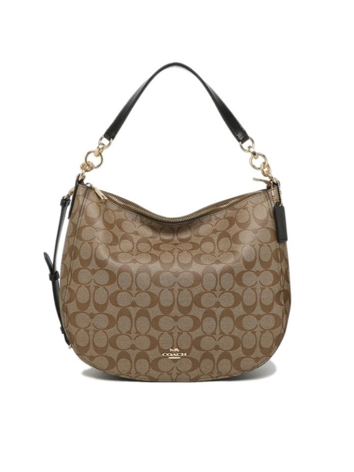 Coach F39527 Elle Hobo Signature Khaki Black