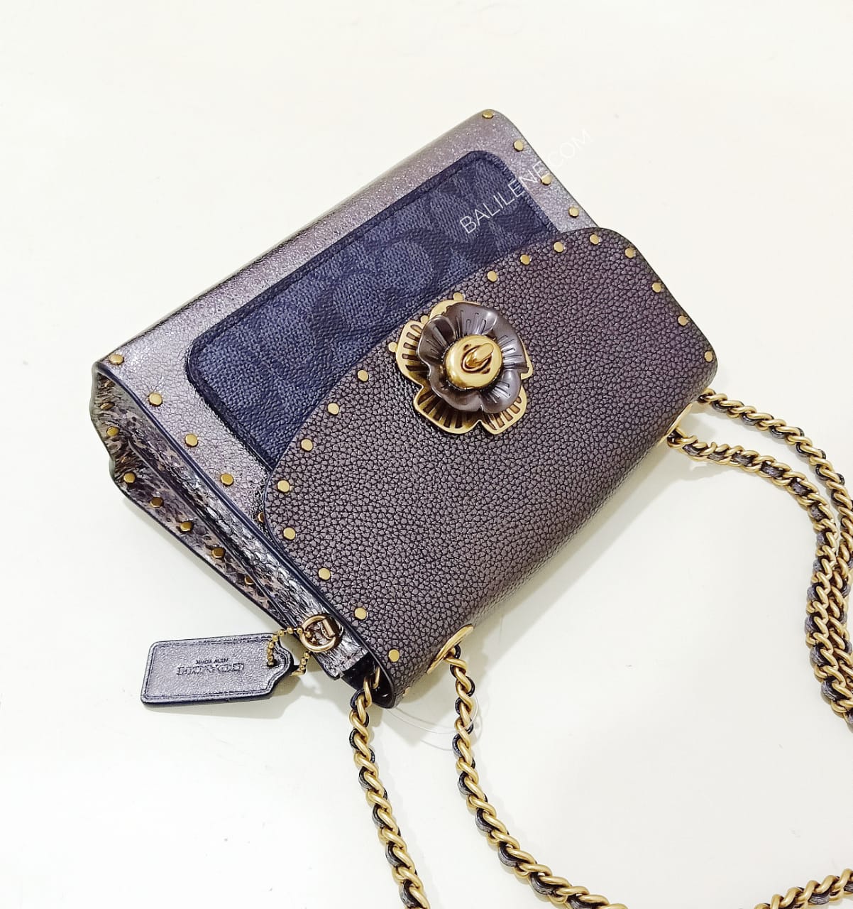 Coach F39680 Parker 18 Signature Rivets Charcoal Mettalic Graphite