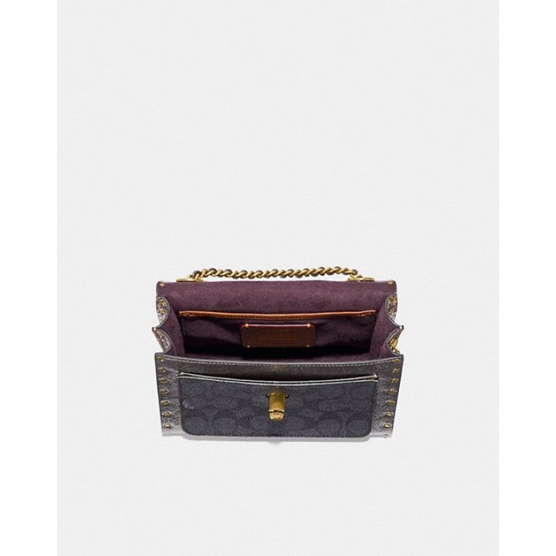 Coach F39680 Parker 18 Signature Rivets Charcoal Mettalic Graphite