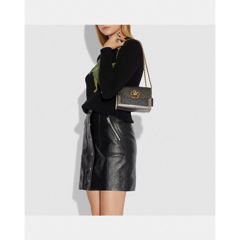 Rivets Black Coach Parker 18 Black Authentic Coach Velvet Quilting