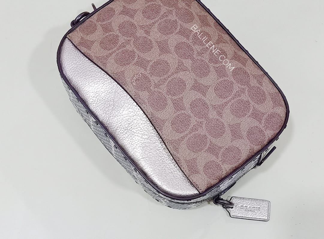 Coach F39684 Camera Bag Signature Rivets Tan Platinum