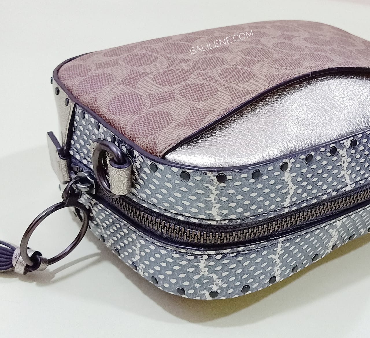 Coach F39684 Camera Bag Signature Rivets Tan Platinum