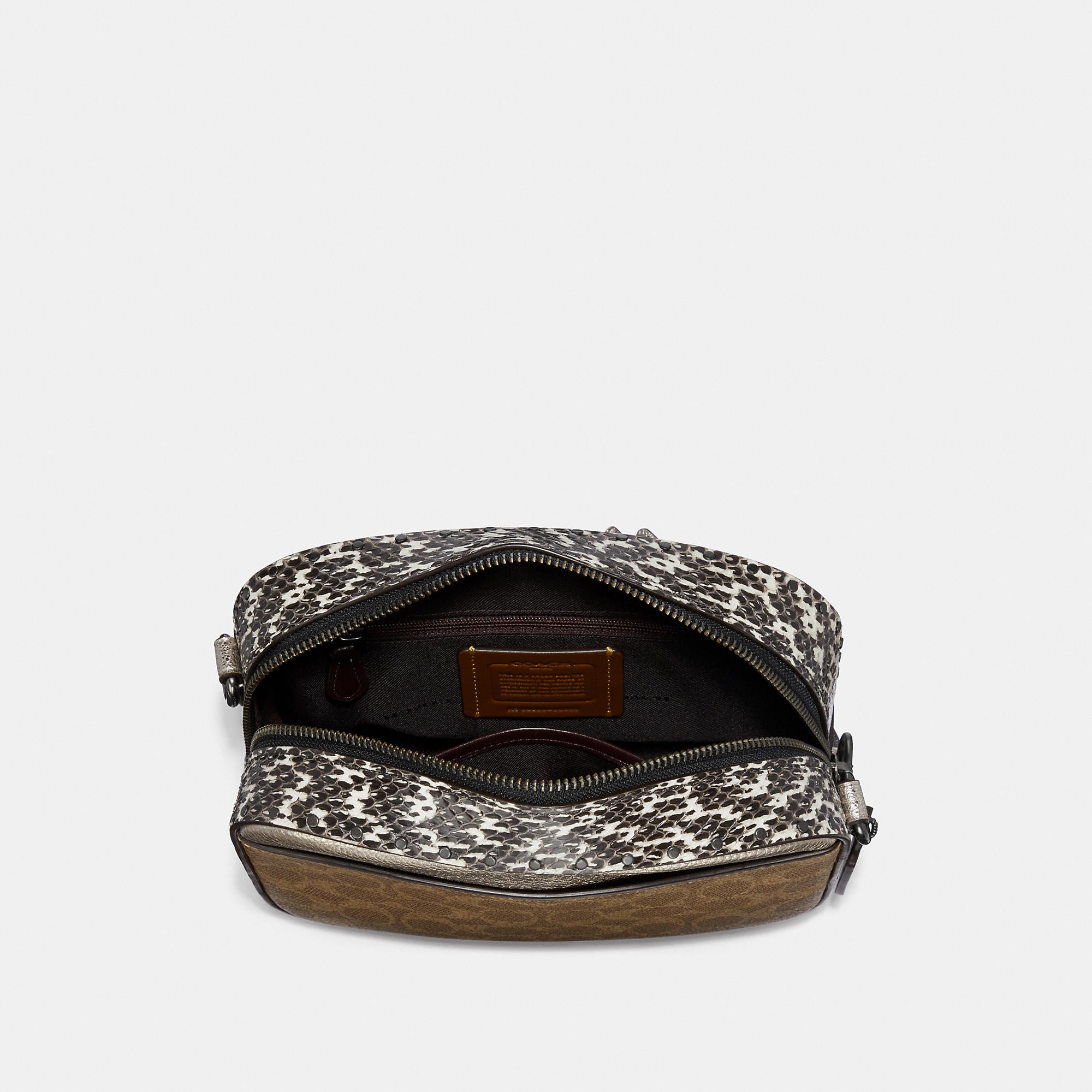 Coach F39684 Camera Bag Signature Rivets Tan Platinum