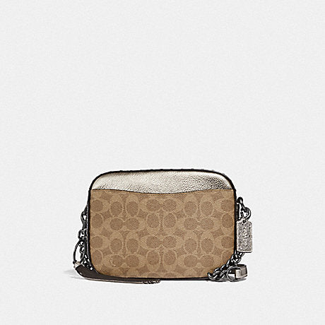 Coach F39684 Camera Bag Signature Rivets Tan Platinum
