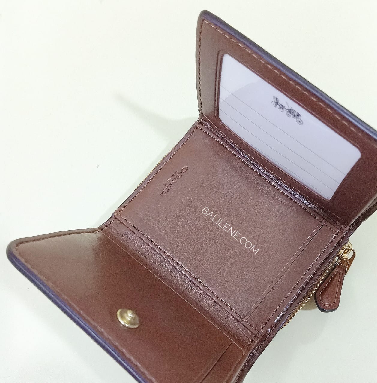 Coach F41302 Sig Smal Trifold Wallet Khaki Saddle