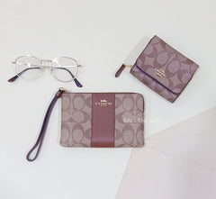 Coach F41302 Sig Smal Trifold Wallet Khaki Saddle