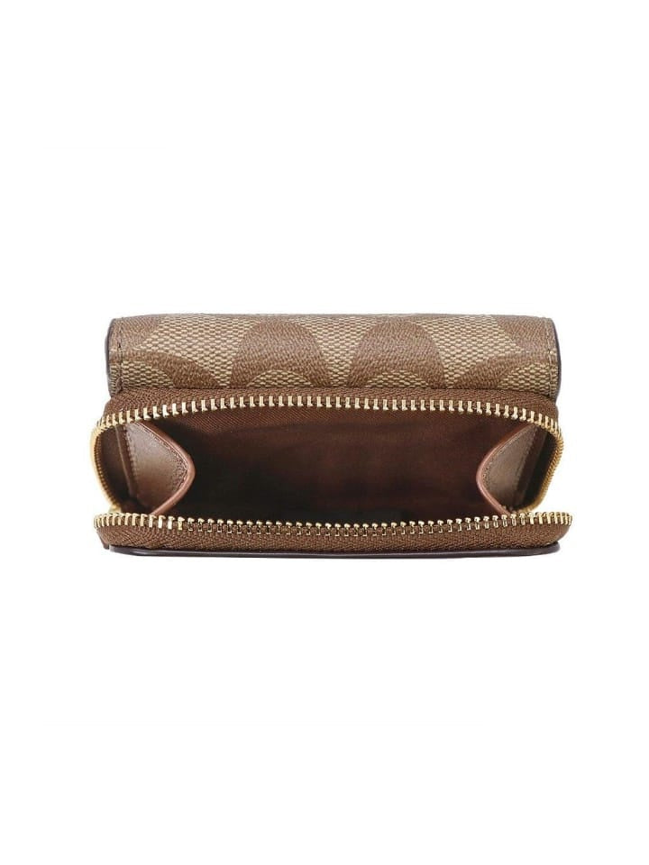 Coach F41302 Sig Smal Trifold Wallet Khaki Saddle