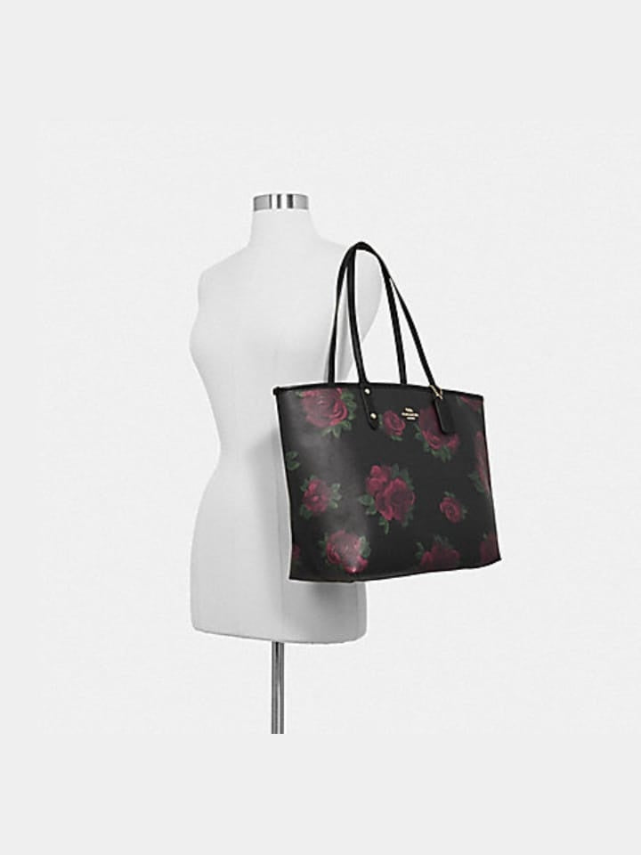 Coach F45317 Reversible City Tote With Jumbo Floral Print Black Multi