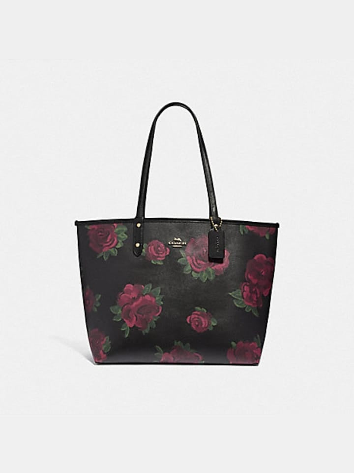 Coach F45317 Reversible City Tote With Jumbo Floral Print Black Multi
