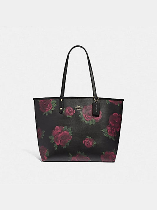 Coach F45317 Reversible City Tote With Jumbo Floral Print Black Multi
