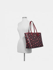 Coach F46286 Reversible City Tote With Tossed Peony Print Oxblood Cherry Multi