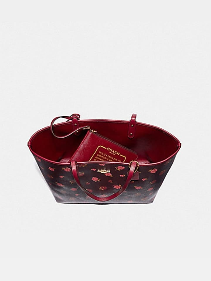Coach F46286 Reversible City Tote With Tossed Peony Print Oxblood Cherry Multi