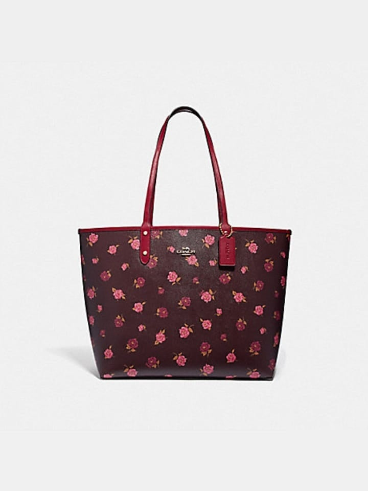 Coach F46286 Reversible City Tote With Tossed Peony Print Oxblood Cherry Multi