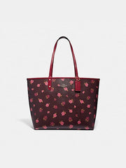 Coach F46286 Reversible City Tote With Tossed Peony Print Oxblood Cherry Multi
