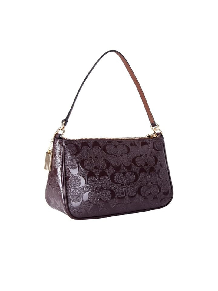 Coach F56518 Top Handle Pouch In Signature Debossed Patent Leather Dark Purple