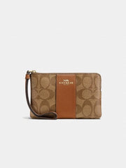 Coach F58035 PVC Leather Corner Zip Khaki Saddle