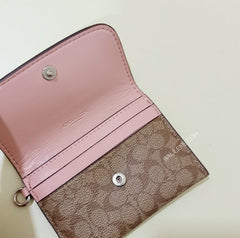 Coach F59176 Card Pouch In Signature Canvas With Fruit Print Khaki Multi