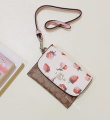 Coach F59176 Card Pouch In Signature Canvas With Fruit Print Khaki Multi