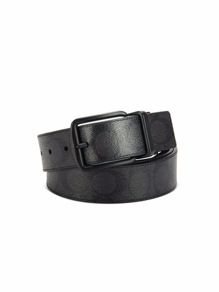 Coach F64839 Wide Harness Reversible Signature Coated Canvas Belt Charcoal Black