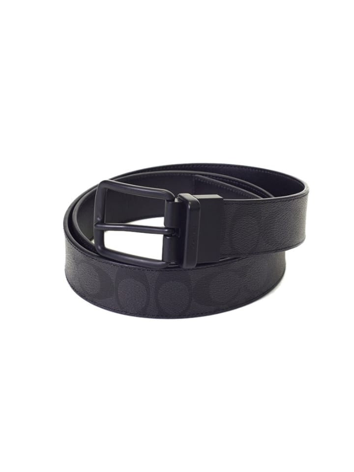 Coach F64839 Wide Harness Reversible Signature Coated Canvas Belt Charcoal Black