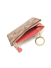 Coach F67534 Signature Tossed Peony Mini ID Case Khaki Pink Multi