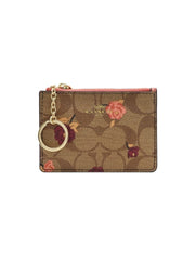 Coach F67534 Signature Tossed Peony Mini ID Case Khaki Pink Multi