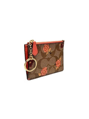 Coach F67534 Signature Tossed Peony Mini ID Case Khaki Pink Multi