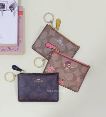 Coach F67534 Signature Tossed Peony Mini ID Case Khaki Pink Multi