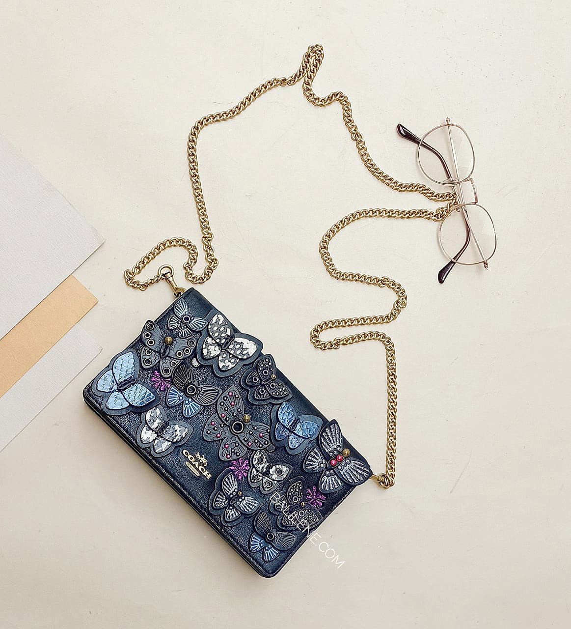 Coach F70085 Callie Foldover Chain Clutch With Butterfly Applique