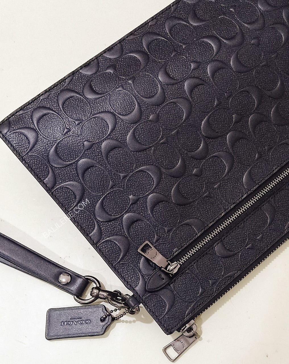 Coach F75914 Structured Pouch Leather Signature Debossed Black