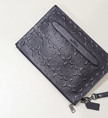 Coach F75914 Structured Pouch Leather Signature Debossed Black