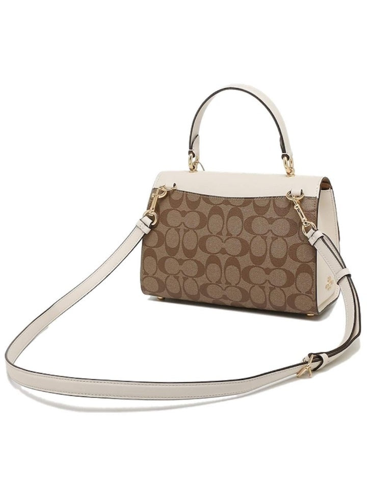 Coach F76620 Tilly Top Handle Signature Khaki Chalk