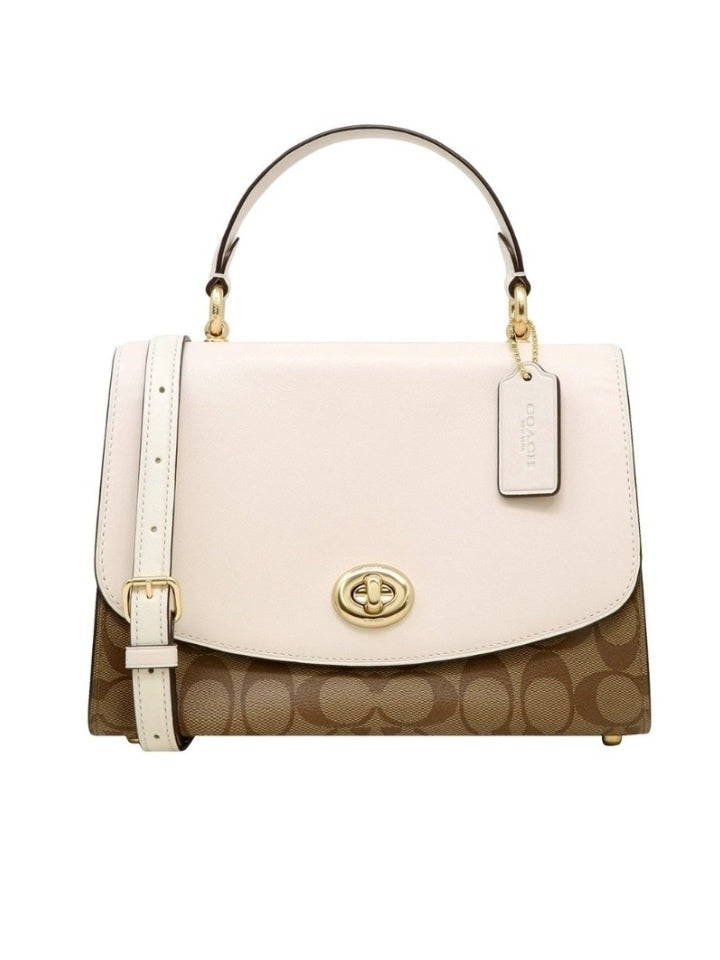 Coach F76620 Tilly Top Handle Signature Khaki Chalk